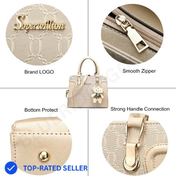 Womens Stylish Tote Shoulder Bag Satchel Purse Set 4pcs Elegant Chic - Picture 4 of 4